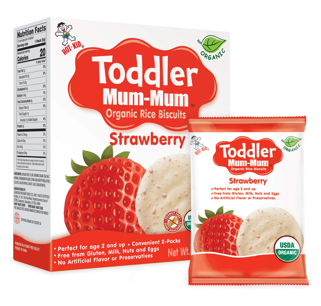 TODDLER MUM-MUM Organic Rice Rusks Toddler Snacks - Strawberry Flavor (Pack of 6) | Toddler Rice Biscuits - Non-GMO Gluten Free Allergen Free