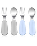 4 pcs Toddler Utensils Stainless Steel Toddler Silverware Set with Round Handle Baby Forks for Self Feeding 2 Toddler Forks and 2 Toddler Spoons BPA Free