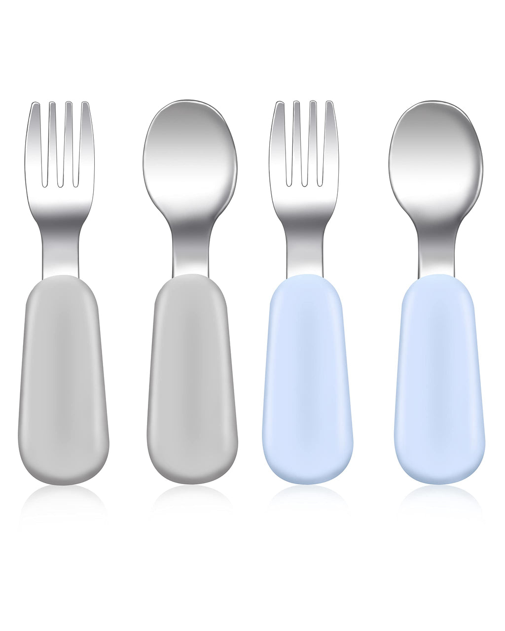 4 pcs Toddler Utensils Stainless Steel Toddler Silverware Set with Round Handle Baby Forks for Self Feeding 2 Toddler Forks and 2 Toddler Spoons BPA Free