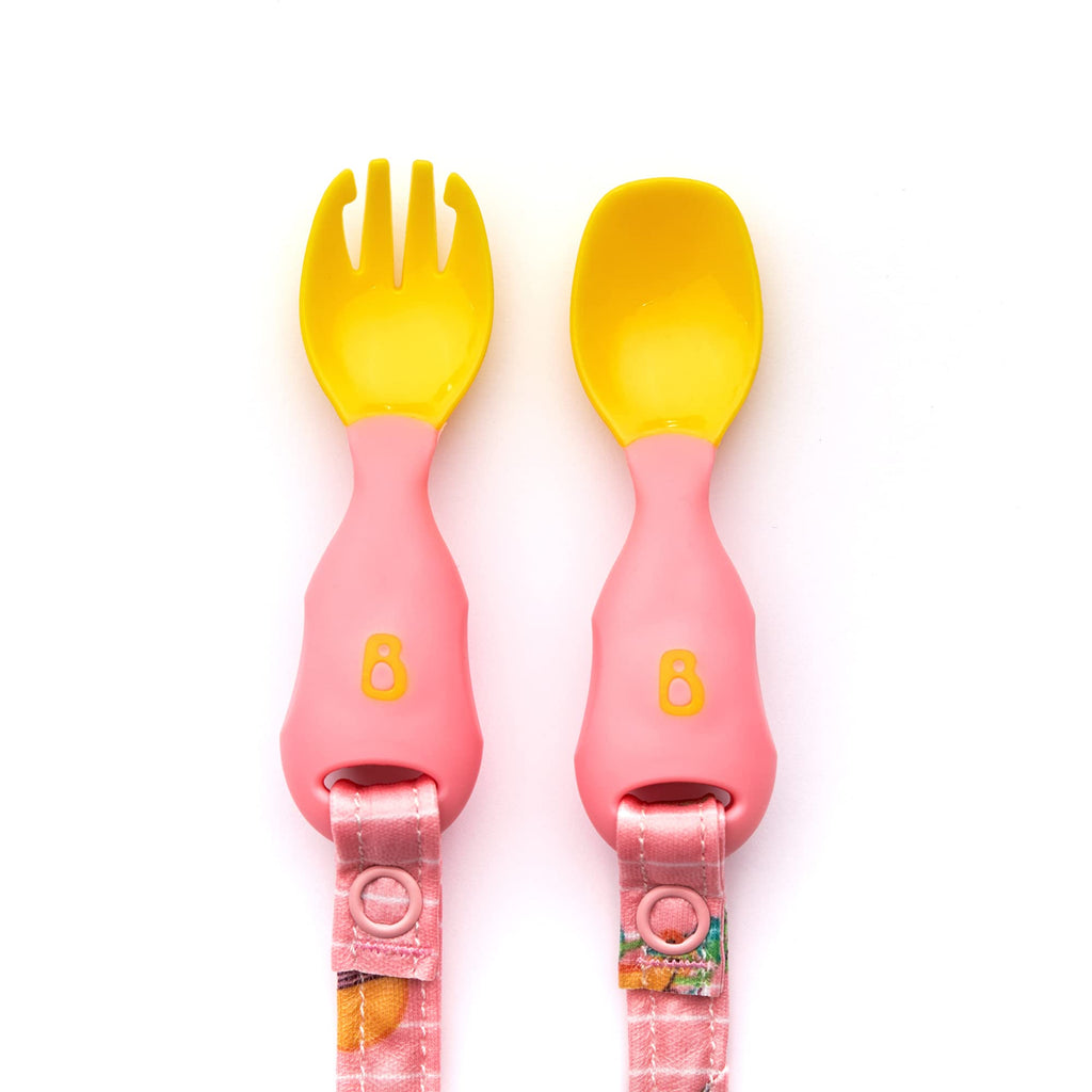 BIBaDO - Handi Toddler Cutlery Food-Safe Toddler Utensils Toddler Fork and Spoon Set Toddler Eating Utensils for Babies 6 Months and Up Attaches to Bibado Coverall Bib Teddy Bears Bike Ride