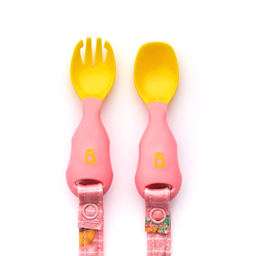 BIBaDO - Handi Toddler Cutlery Food-Safe Toddler Utensils Toddler Fork and Spoon Set Toddler Eating Utensils for Babies 6 Months and Up Attaches to Bibado Coverall Bib Teddy Bears Bike Ride